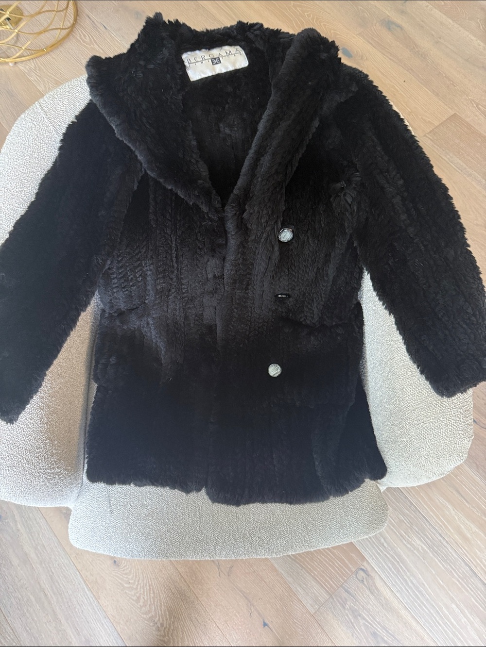 Black mink Rabbit Fur Pea Coat - Women's